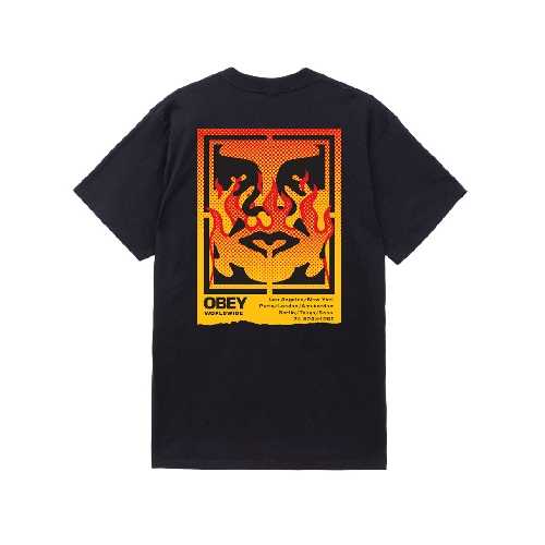 OBEY ICON STENCIL FLAME TEE Black